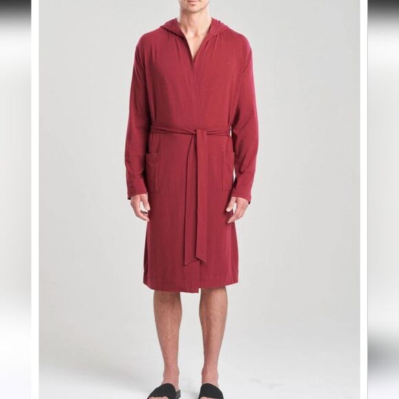 Natori Men Burgundy Hooded Robe sz M - Picture 1 of 15